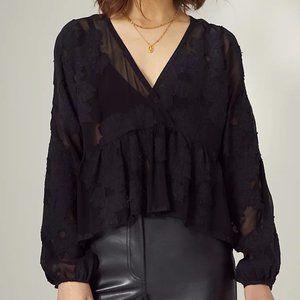 Wilfred / Aritzia - Sheer Deep V Peplum Blouse - Midnight Blue / Purple